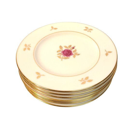 Lenox Rhodora Fine China Set 7 Bread Plates P471 Pink Rose Gold Leaf 6.5 in - Picture 1 of 8